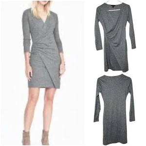 Banana Republic Women’s Faux Wrap Dress Long Sleeve Gray Midi Size XS Petite - Picture 1 of 8