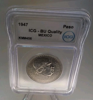 Moeda de prata 1947 peso mexicano ICG BU Jose Morelos Eagle - Imagem 1 de 4