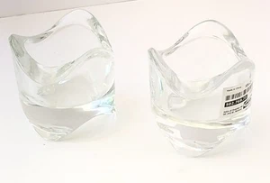 IKEA Set Of 2 Clear Stackable Glass Candle Holder Votive Candle Tea Light Wave - Picture 1 of 8