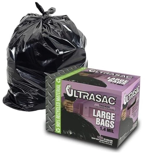 33 Gallon Trash Bag Heavy Duty Large Quality Black Garbage Bags 100 Pack/w Ties