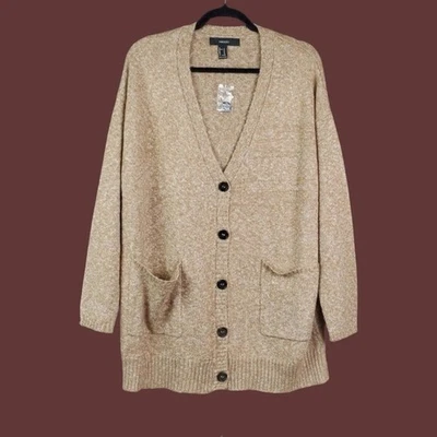 Nuevo con etiquetas Cárdigan Largo Tejido Frontal Botón Tostado Marl Forever 21 Para Mujer Suéter Talla S Foto 1 de 4