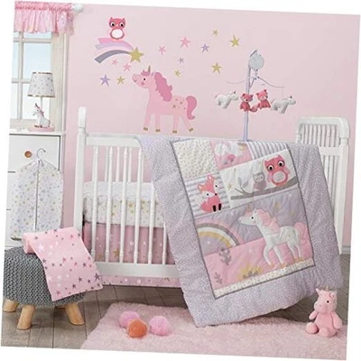  Rainbow Unicorn 3Piece Crib Bedding Set, Purple  - Image 1 of 4