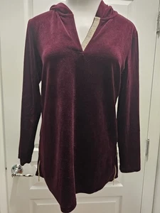 CHICO'S ZENERGY HOODED BURGUNDY VELOUR TOP (CHICO'S 2) - Picture 1 of 5