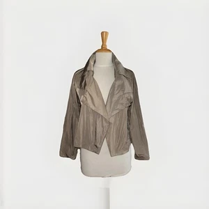 PLANET by Lauren G Nylon Layered Wide Collar Jacket Taupe Gray one size - Picture 1 of 8