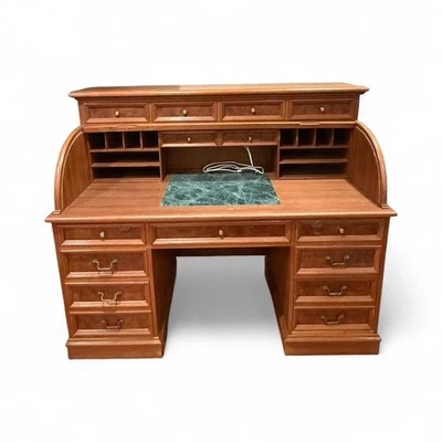 Escritorio de secretaria antiguo vintage con tapa enrollable. Madera maciza. 11 cajones. Foto 1 de 2