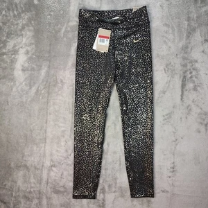 Nike One Dri-Fit Leggings Girls Size Large Black Gold Metallic Stars All Over - Picture 1 of 9