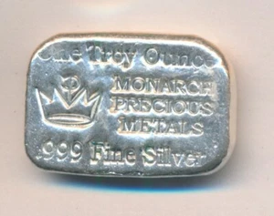 MONARCH POURED 1 TROY OUNCE .999 SILVER BAR - Picture 1 of 2