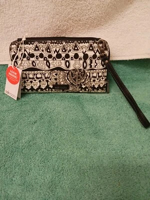 Carteira Sacroots Artist Circle com zíper ao redor preta e branca floral nova com etiquetas - Imagem 1 de 4