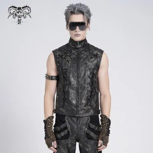Devil Fashion Men Black Gothic Punk Studded Stand Collar Waistcoat Casual Vest - Bild 1 von 25