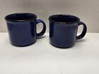Set of 2 Von Pok & Chang Blue  Speckled Black Rimmed Ceramic Coffee Mugs Cups