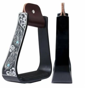 Professional's Choice Engraved Turquoise Feather Western Stirrup - Picture 1 of 1