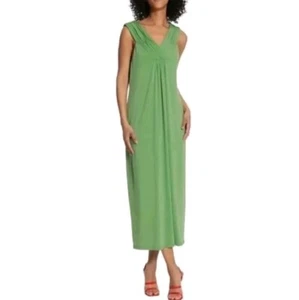 Maggy London Green Casual Sleeveless Pullover Pleat Tuck VNeck MaxiDress Size: 0 - Picture 1 of 8