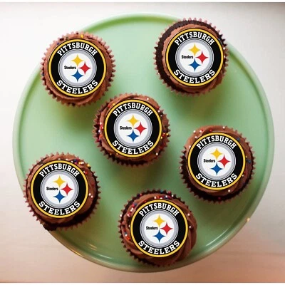 Pittsburgh Steelers Cupcake Toppers imagen comestible 2" (12 unidades), hoja de glaseado. Foto 1 de 2