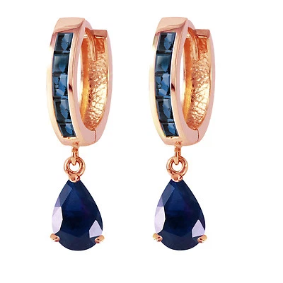 4.55 Carat 14K Solid Rose Gold Hoop Huggie Earrings Sapphire - Image 1 of 3