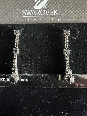 New Vintage Swarovski Graduated Dangle Earrings 14k Post Silver W Black crystal - Image 1 of 4