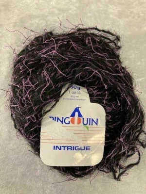 Pinguin Yarn Black w/Purple Eyelash 1.75 oz Wool & Mohair Made in France - Image 1 of 3