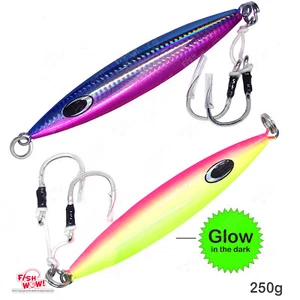 2pcs 250g Fishing Glow Slow Pitch Jig 9oz flat fall vertical sinking blue pink - Picture 1 of 12