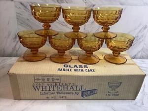 Set of 7 Vintage Colony Amber Glass Whitehall Cube Cubist 5 oz. Sherbet Dishes - Picture 1 of 12