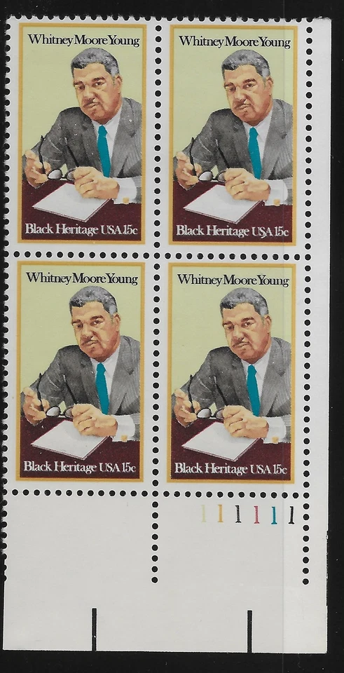 US Scott #1875, Plate Block #111111 1981 Whitney Young  15c FVF MNH Lower Right - Image 1 of 1