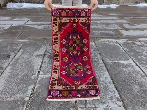 Vintage Hand Knotted Oushak Runner, Turkish Wool Rug, Bohemian Style Runner - Picture 1 of 12