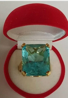 Enorme Conjunto Alto Anillo Aguamarina Circonita Cúbica Chapado en Oro Amarillo 14k Talla 8 Foto 1 de 4