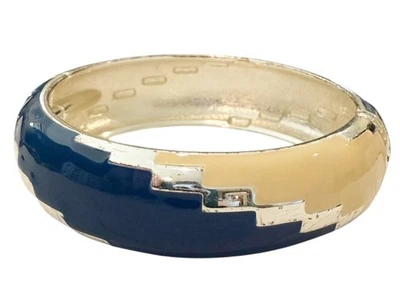 Brazalete Brazalete Chevron Tono Plata Negro Azul Beige Plata Esmalte Bisagras 9" Foto 1 de 4