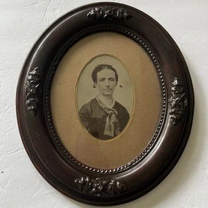 Antique Wooden Oval Ornate Frame with Woman Portrait 12x14” Hold 8x10” - Picture 1 of 14