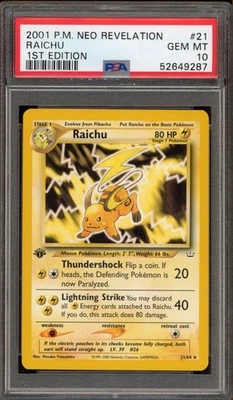 Pokemon Raichu Neo Revelation 1st Edition Rare #21 PSA 10 Gem Mint - Image 1 of 2