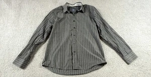 Van Heusen Mens Long Sleeve Slim Fit Dress Shirt Black White Striped Size L - Picture 1 of 10