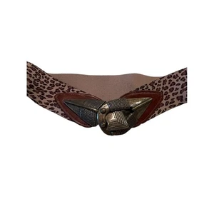 Vintage Omega Women Cheetah Print Stretch Belt w/ Metal Buckle M Mon wife animal - Picture 1 of 6