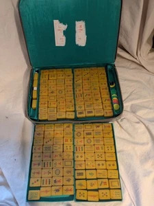 148er Set Mah Jongg Butterscotch Bakelit Fliesen Sung Sai Tsai Mahjong Koffer - Bild 1 von 12