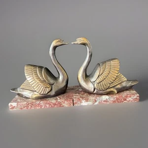 Presse Livre Laiton Vintage art Deco Cygnes - Picture 1 of 13