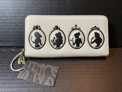 Cartera Loungefly Disney Princesa Silueta Lazo Acolchada Cremallera Alrededor NUEVA Foto 1 de 4