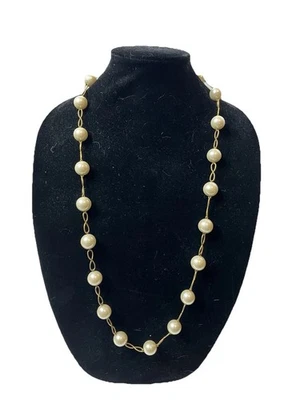 Carolee 34” Faux Pearl Station Necklace Gold Tone Infinity Chain w/Tag Classic - Image 1 of 4