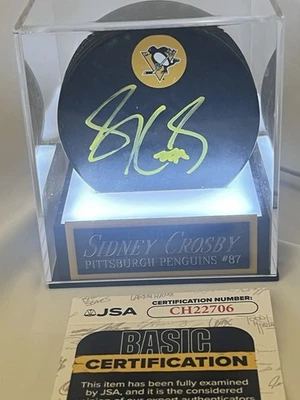 Sidney Crosby Pittsburgh Penguins Autographed Puck W/JSA COA LED Display - Image 1 of 4