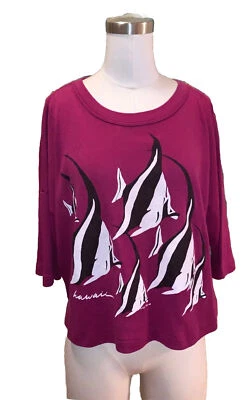 Camiseta Vintage Hawaii Angel Fish Gráfica 1986 Crop Top Retro Años 80 Foto 1 de 4