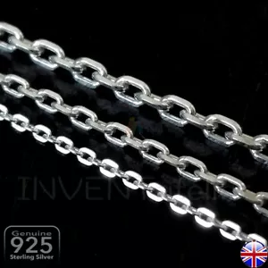 Solid 925 Sterling Silver Chain Trace Diamond Cut Flat Oval Cable by Metre A02 - Picture 1 of 4