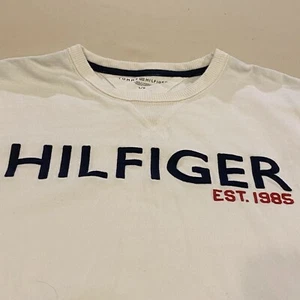Tommy Hilfiger  Mens Sz L White Cotton Pullover Sweatshirt L/S Spell Out - Picture 1 of 8
