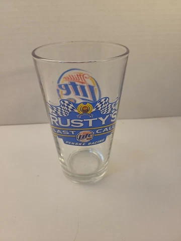 Miller Lite Penske Racing Rustys Last Call Beer Pint Glass 5 3/4 Inches Tall Cover