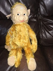 MOHAIR MONKEY SUN YELLOW CHIMP TOY ANTIQUE BEAR GERMAN DOLL 17 Vintage Plastic - Picture 1 of 6