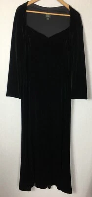 Vintage Laura Ashley Maxi Dress Black Velvet Sweetheart Neck Long Sleeve XL - Image 1 of 4