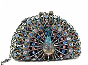 Gorgeous Off Park Rhinestone Jewled Peacock Clutch Purse With Shoulder Chain - Picture 1 of 9