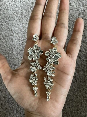 "Pendientes transparentes oro cristal burbuja blanco boda largo estrás novia 3,25""" Foto 1 de 4