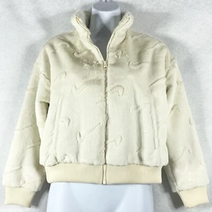 Nike Kids Jacket Girls Medium Beige Faux Fur Full Zip Signature Logo FJ6154-113 - Picture 1 of 12