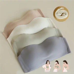 Women Strapless Bra Bandeau Comfort Pad Tube Top Seamless Camisole Solid - Picture 1 of 17