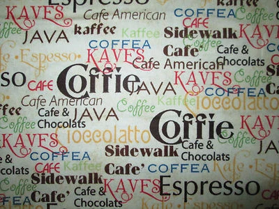 QUILTING TREASURES COFFEE WORDS SPECIALTY ESPRESSO KAVE CHOCOLATE DAILY GRIND COTTON FABRIC FQ