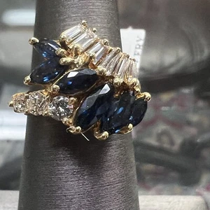 14k Yellow Gold Diamond & Sapphire Ring - Picture 1 of 10