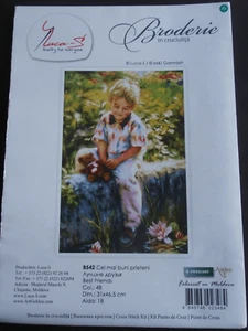 Luca-S Kreuzstich Set - Best Friends - 31 x 46,5 cm - Junge Teddy Garten Blume - Bild 1 von 7