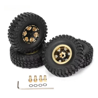 Brass 1.0 Tires Beadlock Wheel Rims Set for 1/24 RC Crawler Car Axial SCX24 DIY - Image 1 of 4
