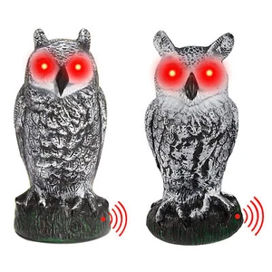 Realistic Owl Decoy w/ Sound & Lighting Eyes Outdoor Garden Repellent Bird Scare - Picture 1 of 14